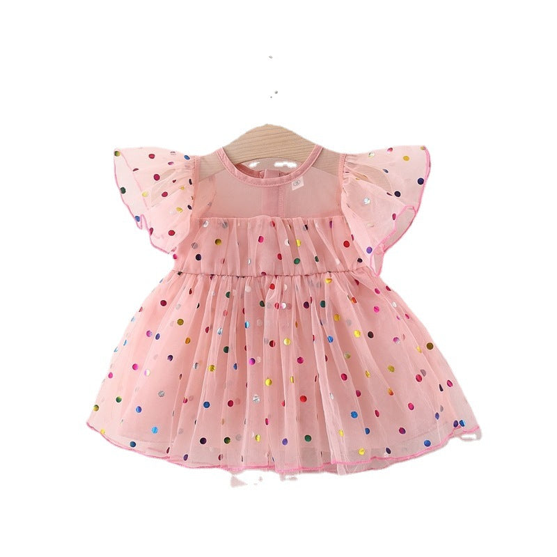 Polka Dot Puffy Tulle Skirt Toddler Flounced Sleeve Princess Fairy Children's Dress