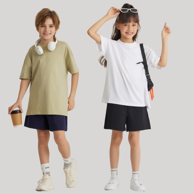 American Retro Profile Short-sleeved High Street Fashion Wide Thread Cotton Children's T-shirt