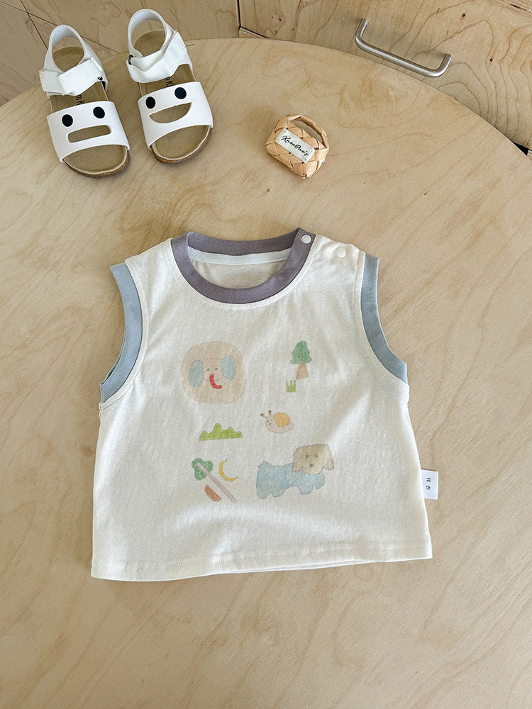 Vest Versatile Shorts Cartoon Printed Sleeveless Children's T-shirt