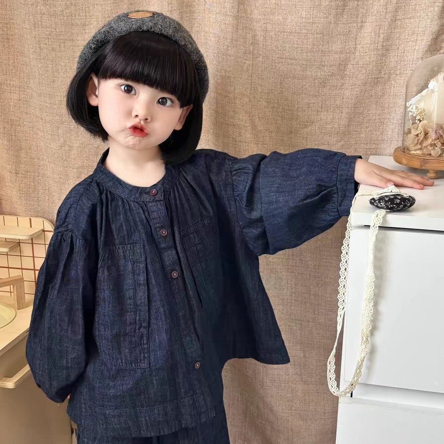 Children's Stylish Korean Mori Denim Shirt Jacket Children's Suit