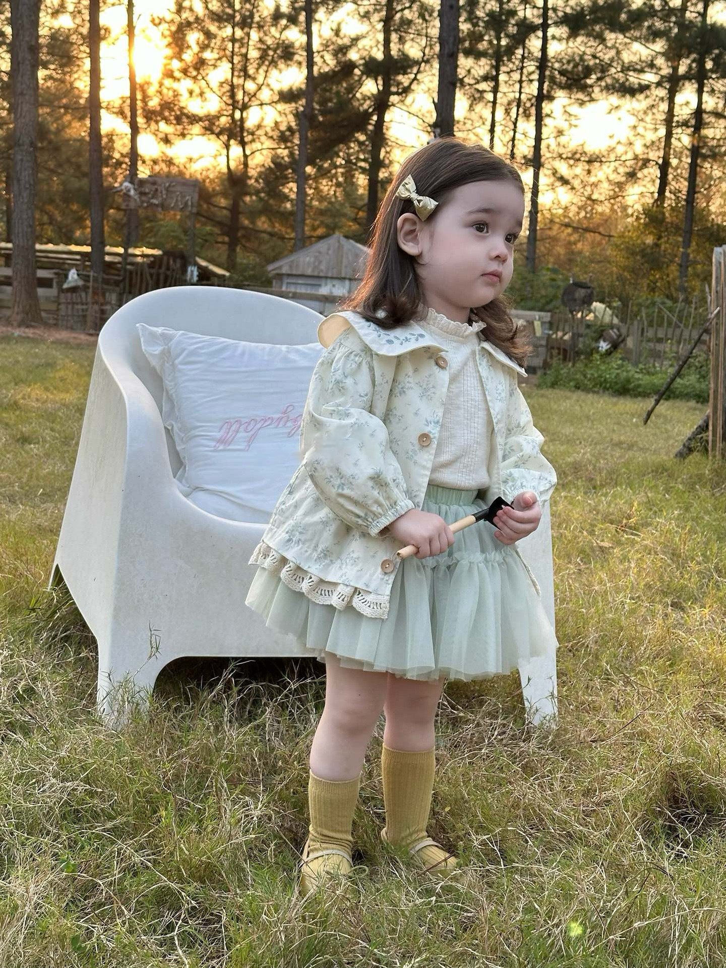 Children's Floral Coat Bottoming Shirt Mesh Short Skirt Children's Suit