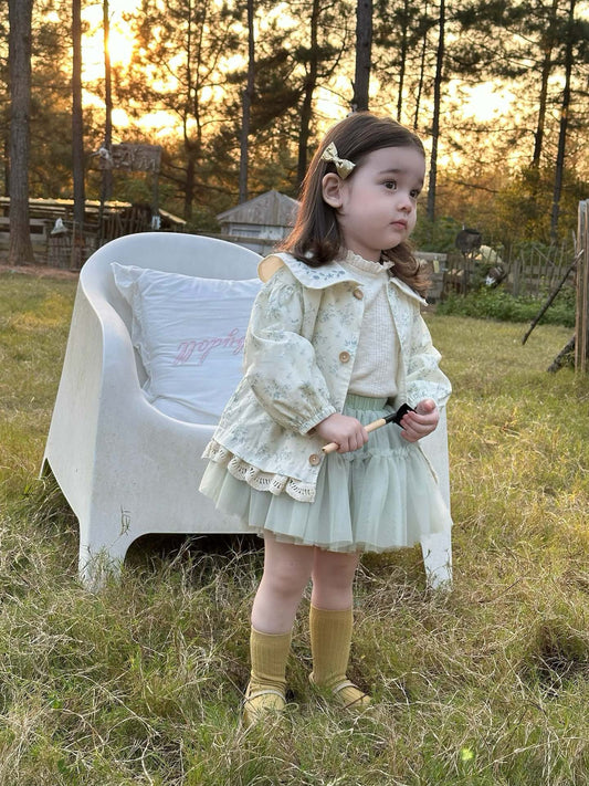 Children's Floral Coat Bottoming Shirt Mesh Short Skirt Children's Suit