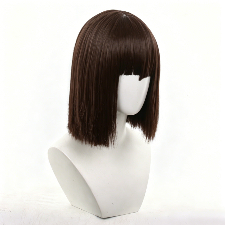 Rock Kingdom World Dark Brown Air Bangs Wave Head Cos Wig
