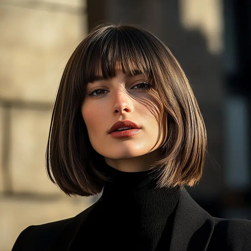 Casual Graceful Glamorous Air Bangs Temperament Wig Short Straight Hair