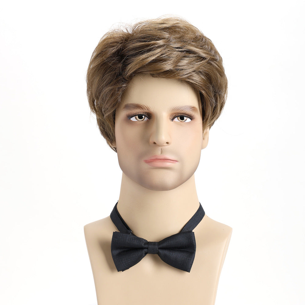 Men's Synthetic Wigs Fluffy Fashion Mixed Brown Short Men's Wig