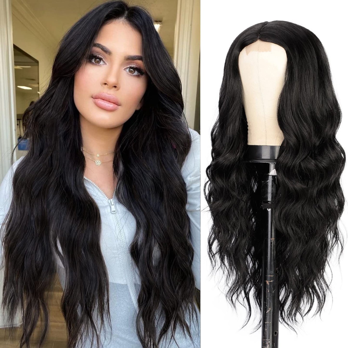 Gradient White Gold Female Middle Curly Synthetic Wig Long Curls