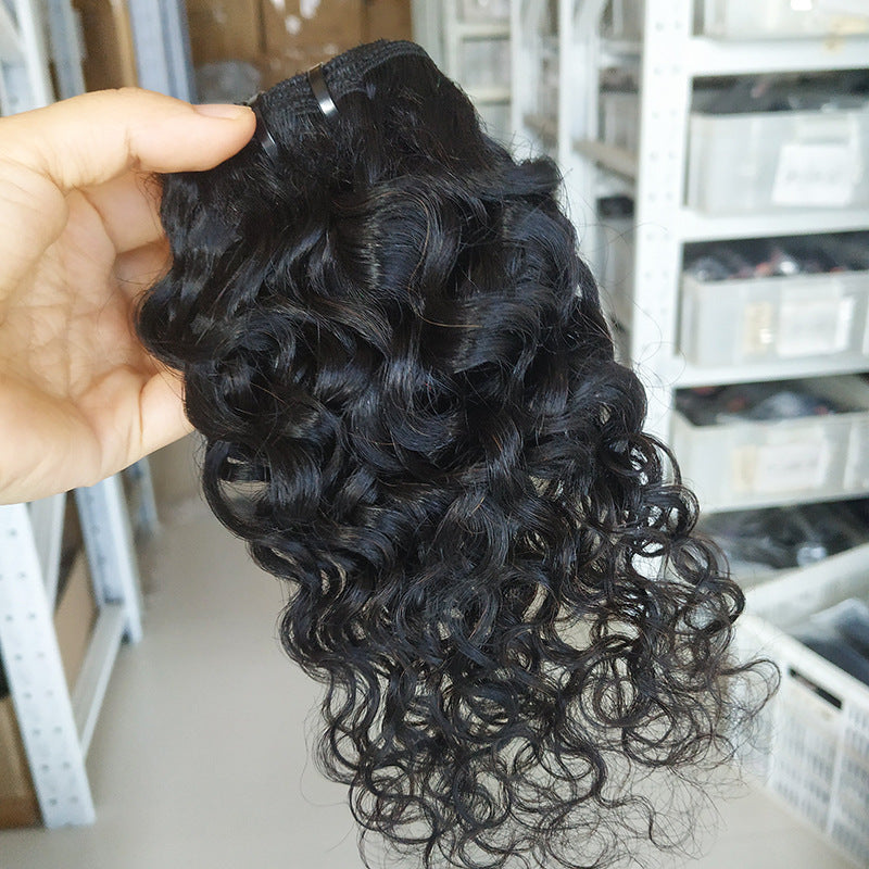 Slouchy Human Water Wave Black Bundles Real Hair Wig