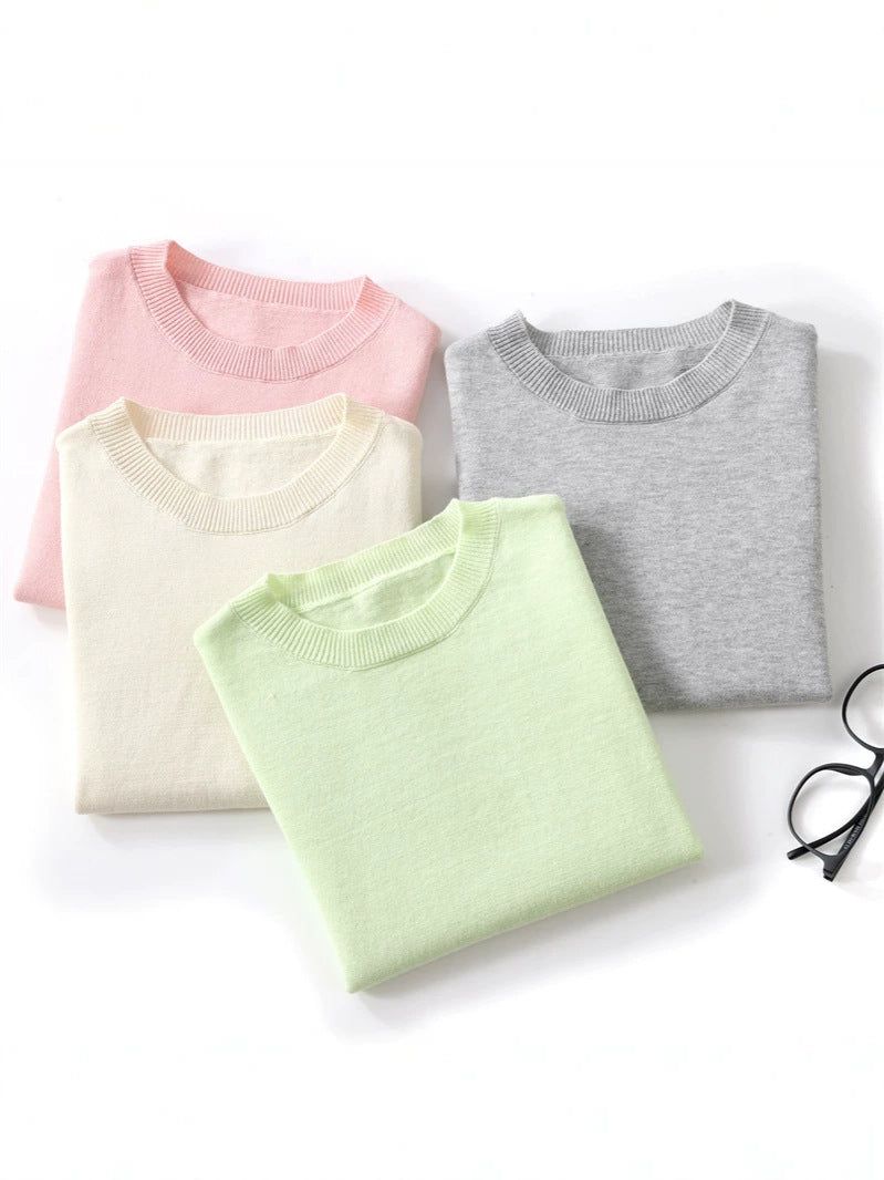 Children's Color Knitted Short-sleeved Combed Cotton Boys Lazy Casual Children's T-shirt