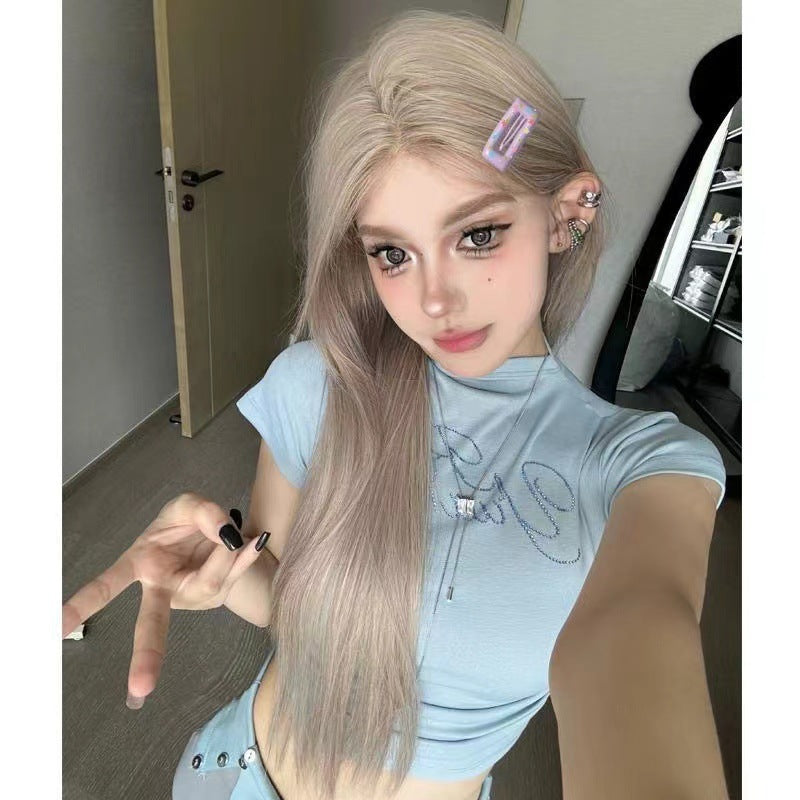 Front Lace Female Mid-length Fluffy Bangs Curly Wig Long Curls
