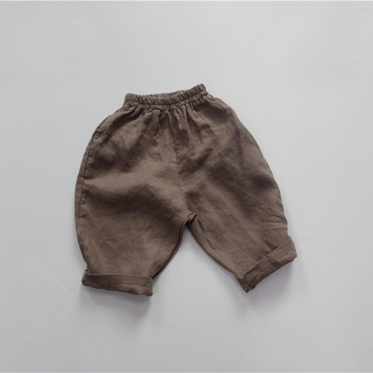 Children's Boy's Cropped Trousers Linen Solid Color Loose Korean Style Versatile Children's Pants