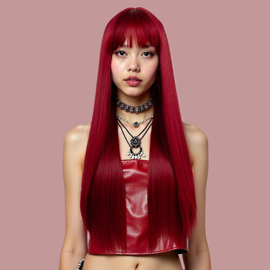 Women's Layered Collarbone Length Haircut Head Dyed Long Straight Wig