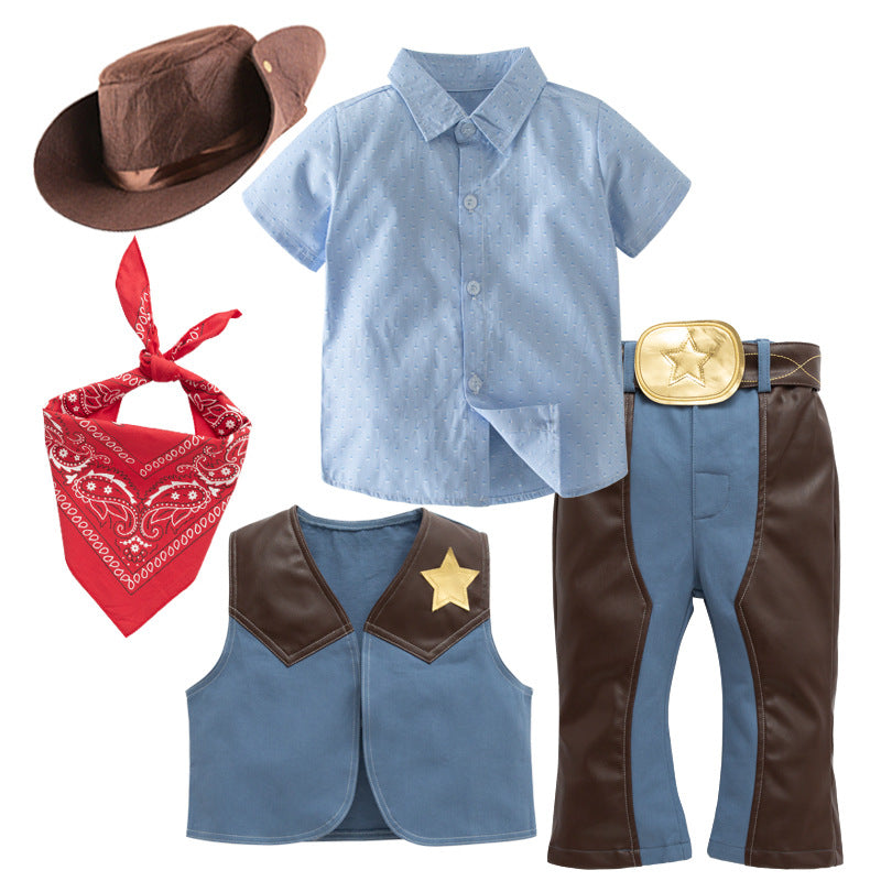 Children's Western Denim Festival Clothes Role Performance Set With Children's Suit