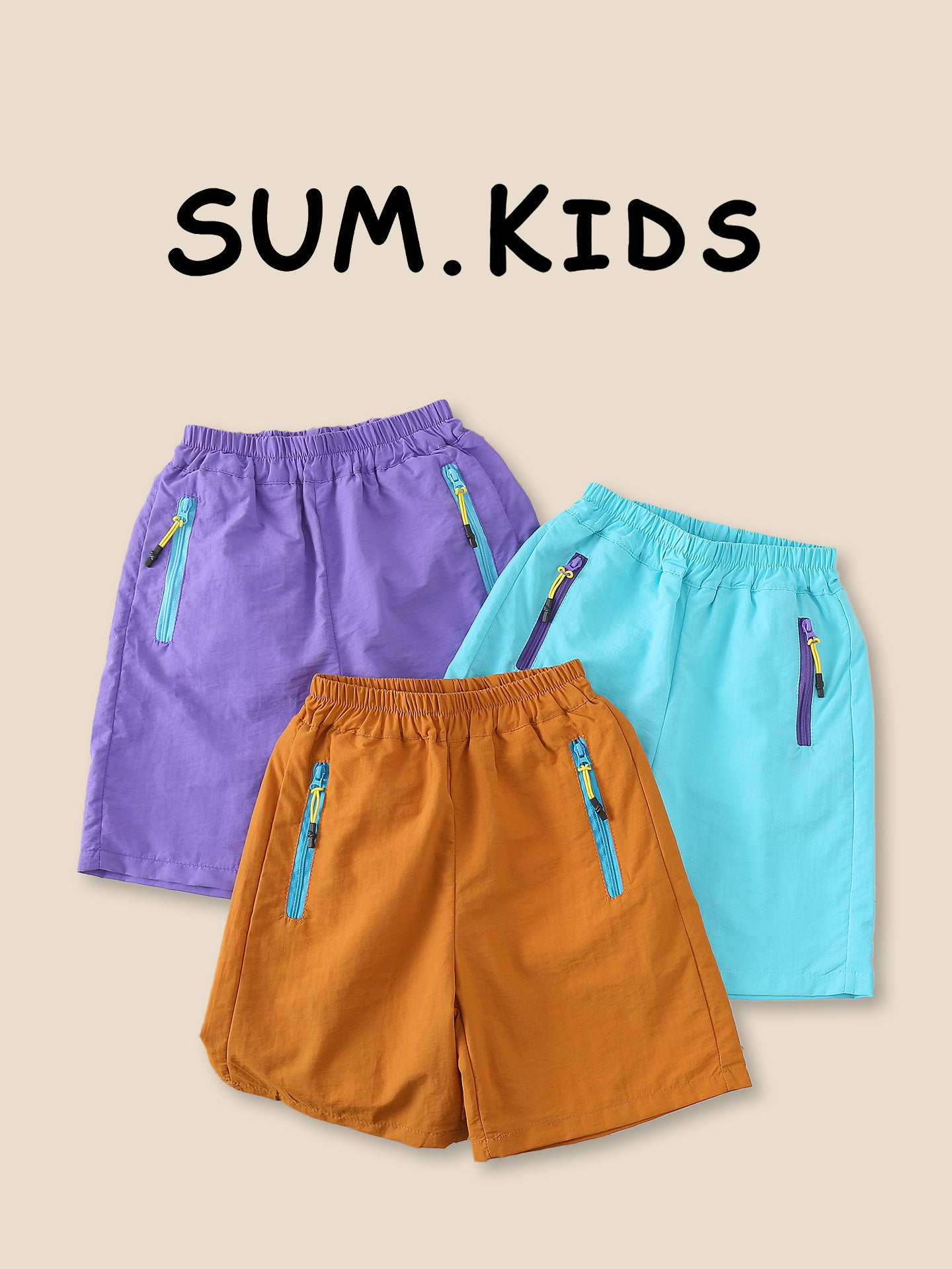 Style Summer Shorts Contrast Color Zipper Pocket Cropped Children's Pants