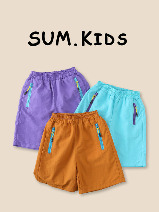 Style Summer Shorts Contrast Color Zipper Pocket Cropped Children's Pants