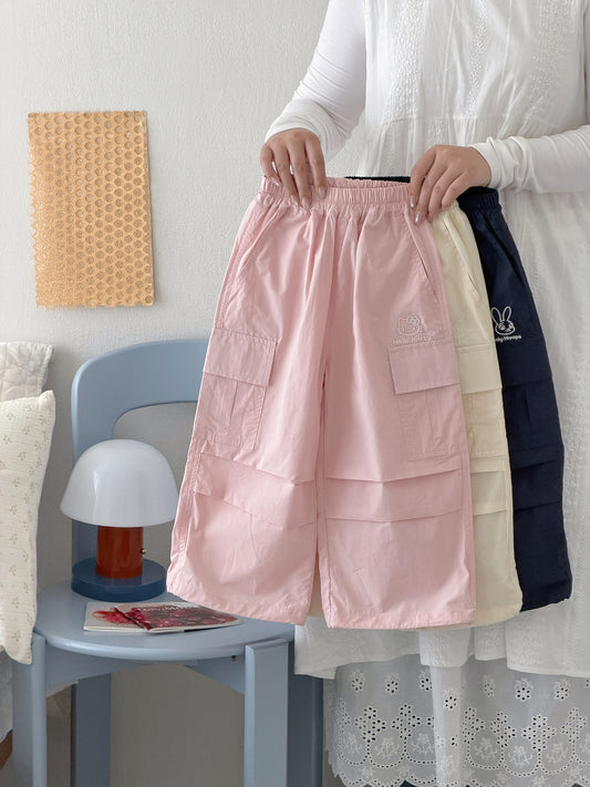 Children's Summer Overalls Light-sensitive Embroidered Large Pocket Washed Children's Pants