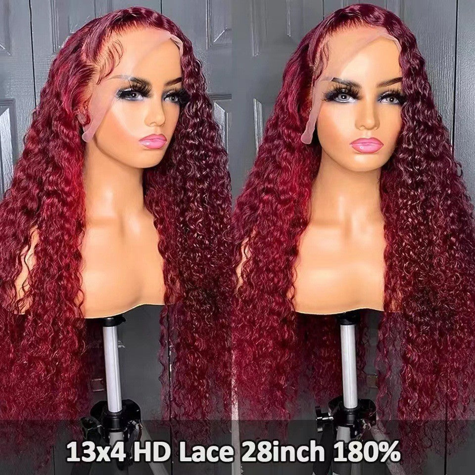 Women's African Small Curly Hair Half Hand-woven Front Lace Synthetic Wig Long Curls