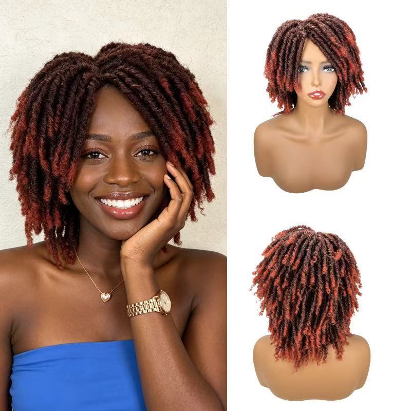 Dreadlocks Female Black Roll Full Top Wig Short Curly Hair
