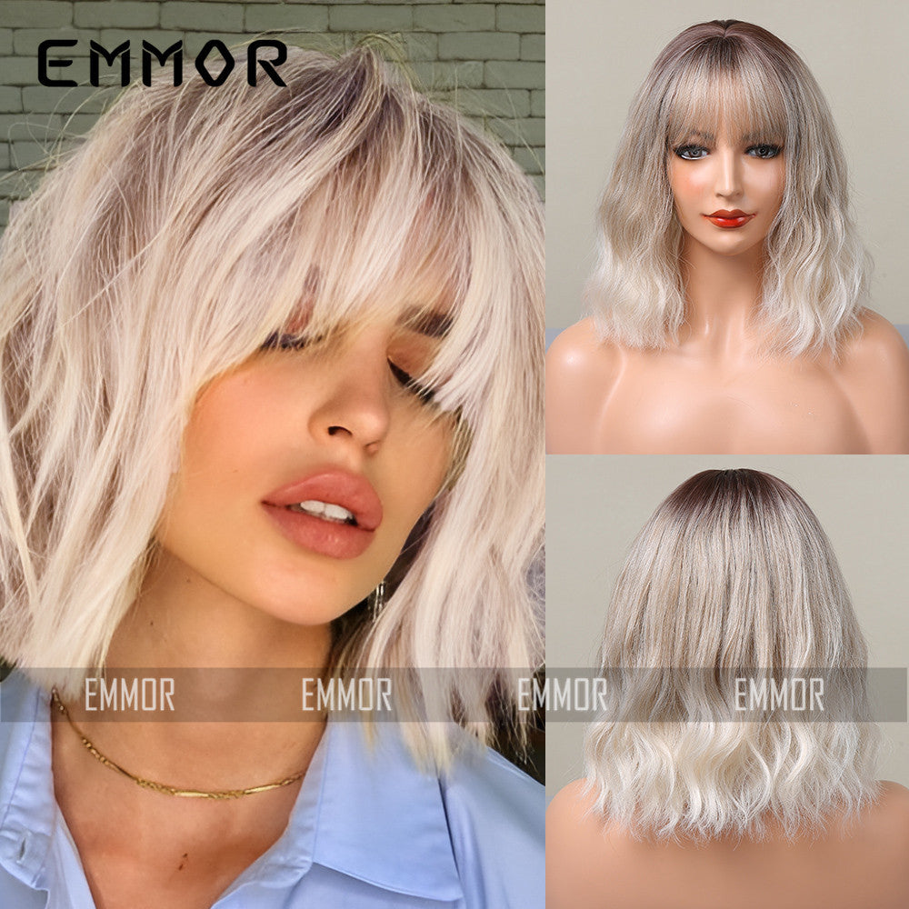Female Cute Style Golden Short Curly Hair Matte Fiber Full Wig Long Curls