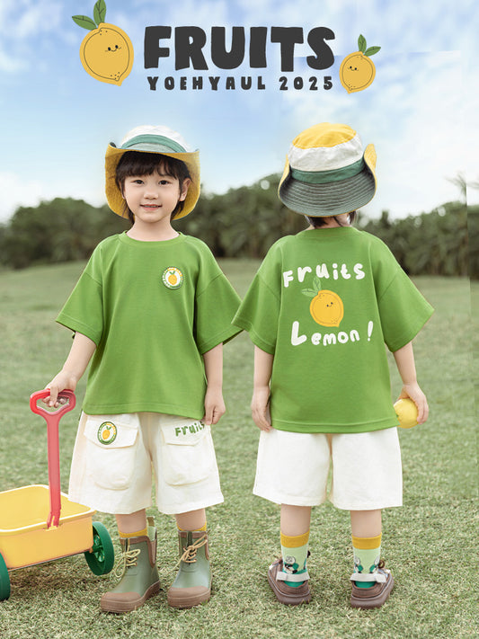 Wu Boy's Summer Fruit Short-sleeved Round Neck Loose Casual Children's T-shirt