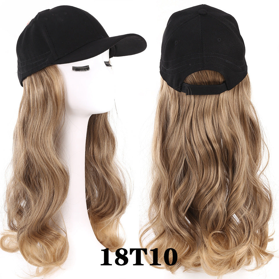 Integrated Female Big Wave Long Curly Hair Peaked Cap Baseball Other Wig