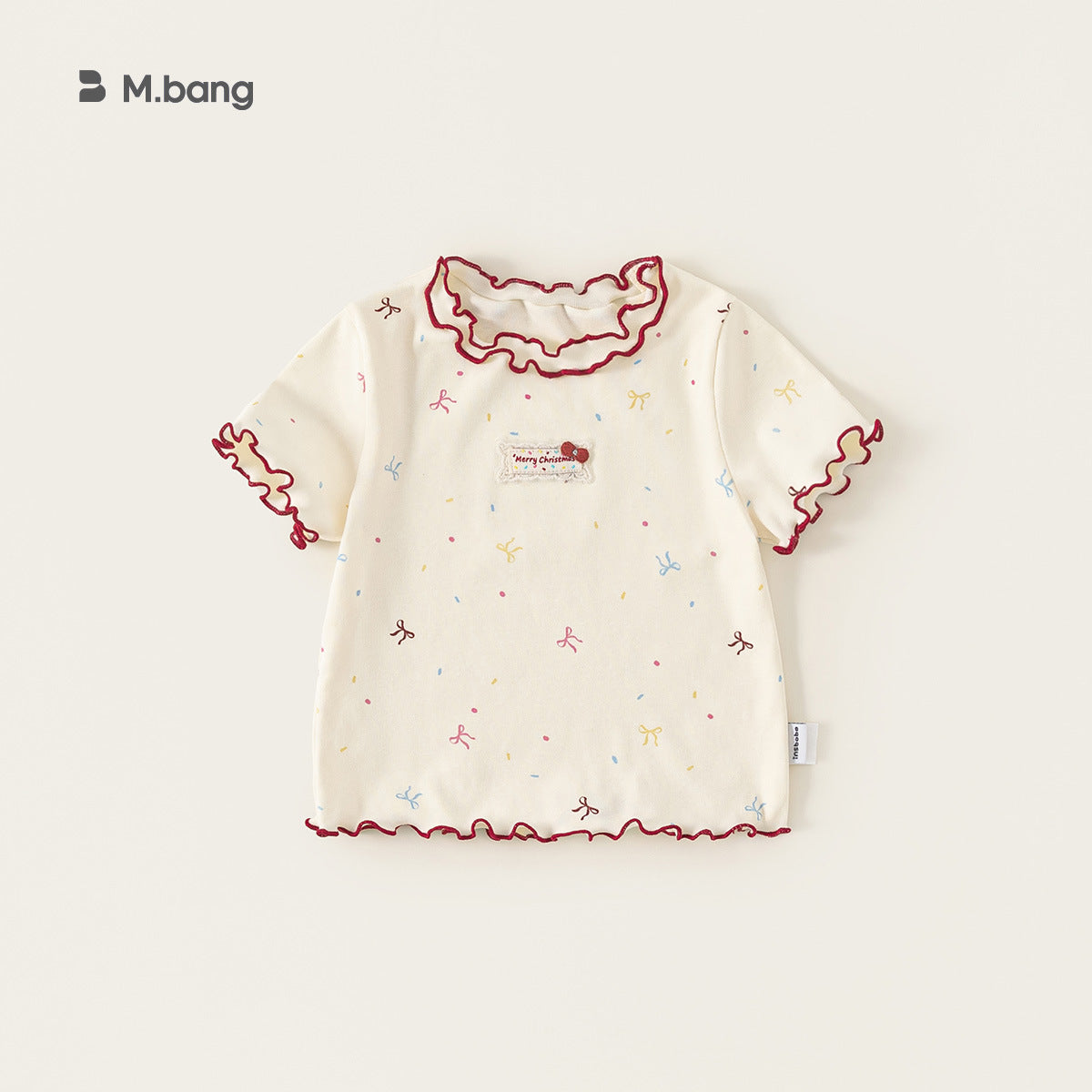Children's Short-sleeved Contrast Color Wooden Ear Summer Clothes Sweet Bow Children's T-shirt