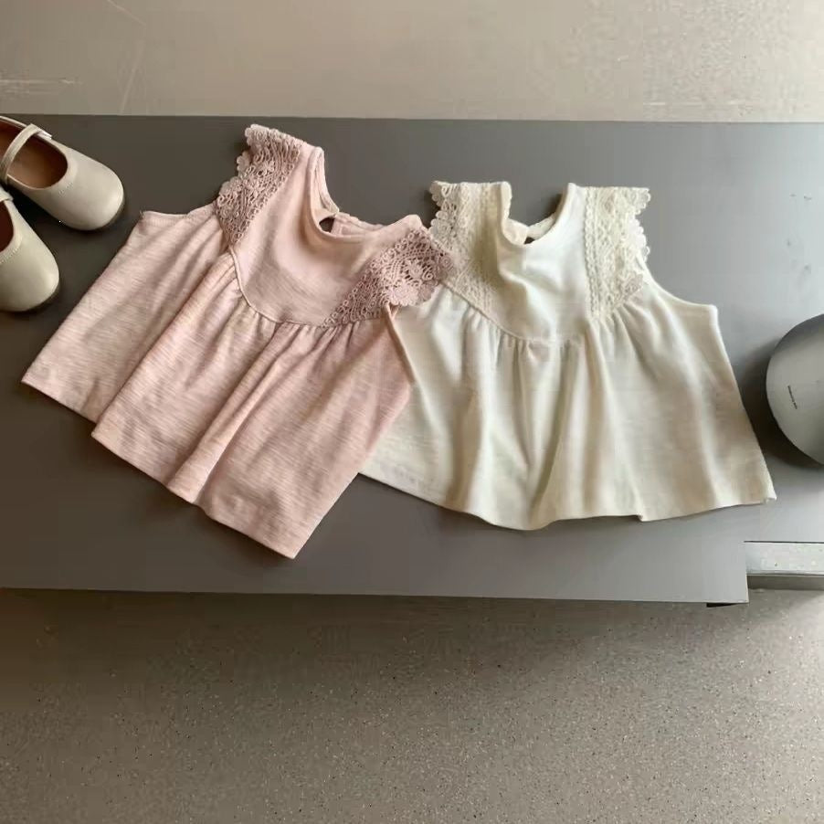 Summer Lace Vest Camisole Super Comfortable Slub Cotton Sleeveless Korean Children's T-shirt
