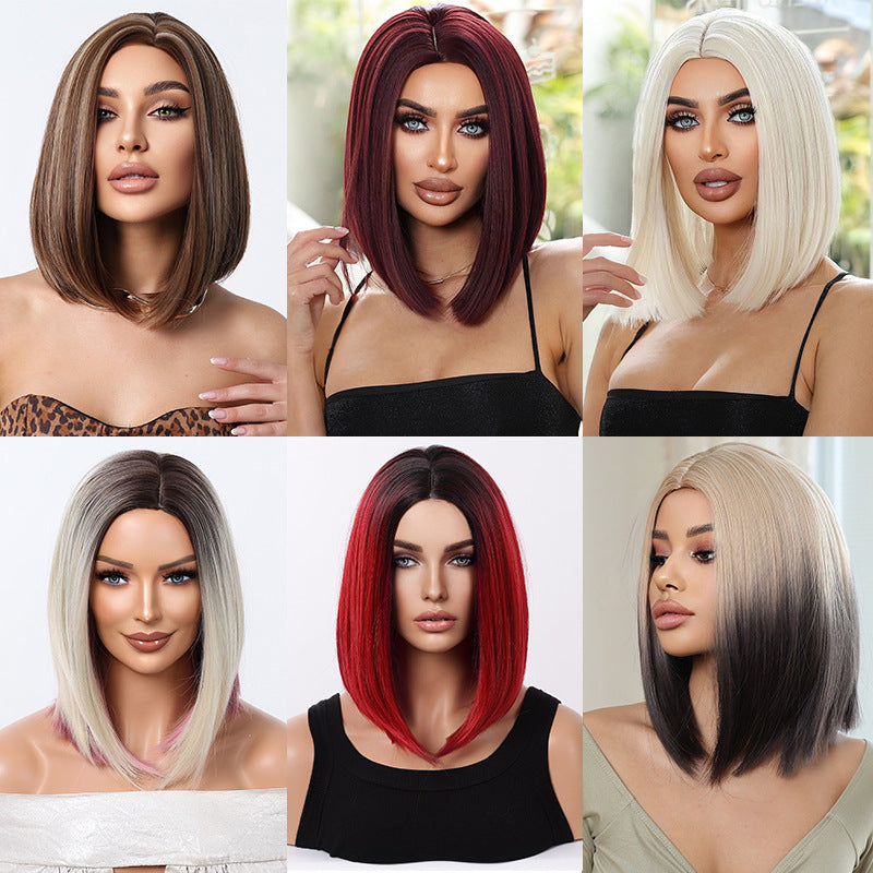 Medium Fashion Wine Red Collarbone Length Wig Short Straight Hair