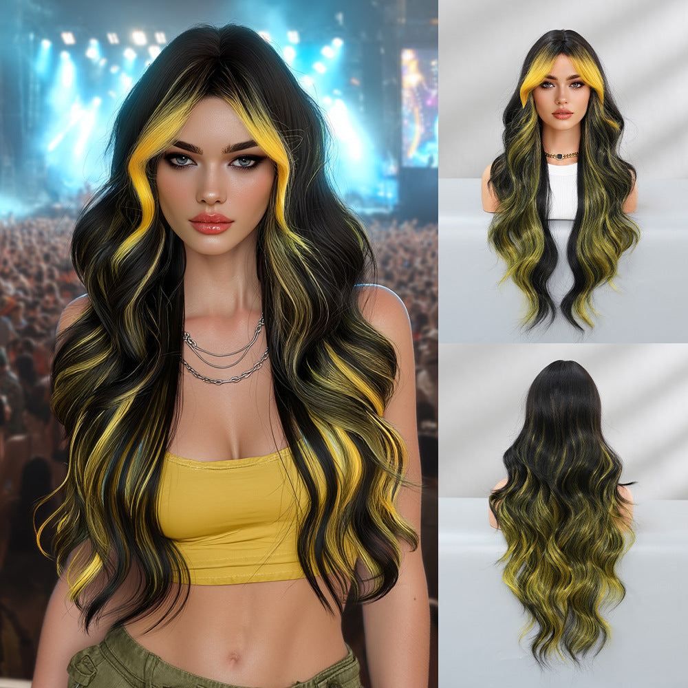 Painting Dyed Fashion Female Bangs Colorful Flame Orange Curly Wig Long Curls