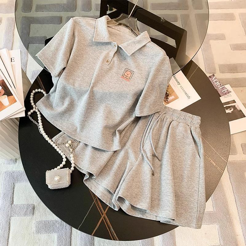 Collar Short Sleeve Summer Fashionable Medium Big Casual Children's Suit