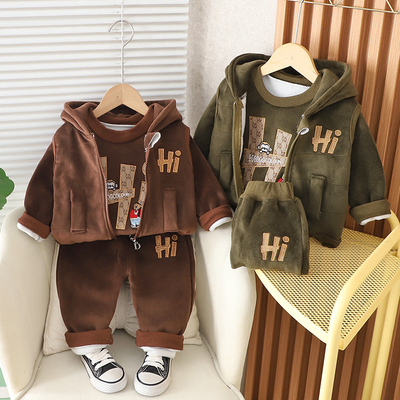 Children's Korean Style Clothing Fleece Padded Bear Children's Suit