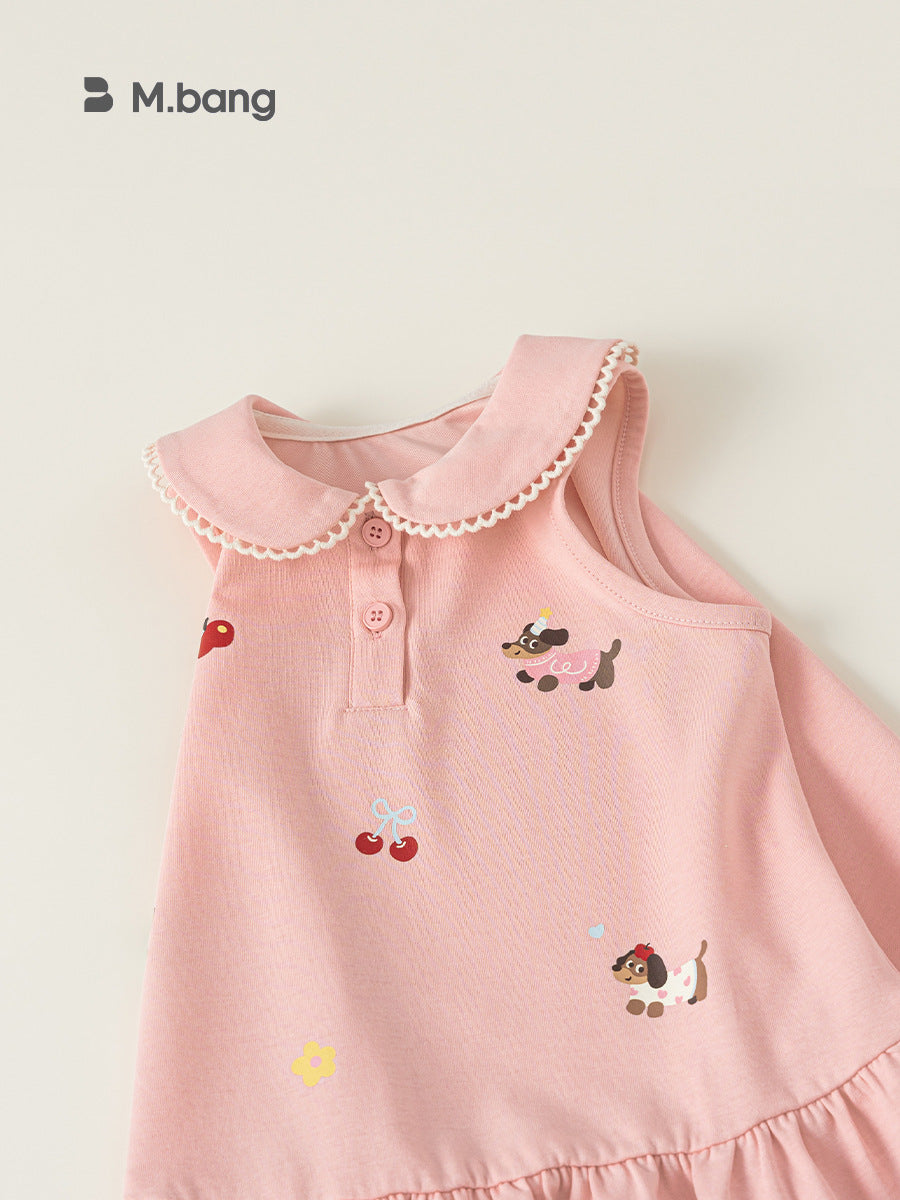 Children's Clothing Summer Pink Puppy Vest Sleeveless Doll Collar A- Line Children's Dress