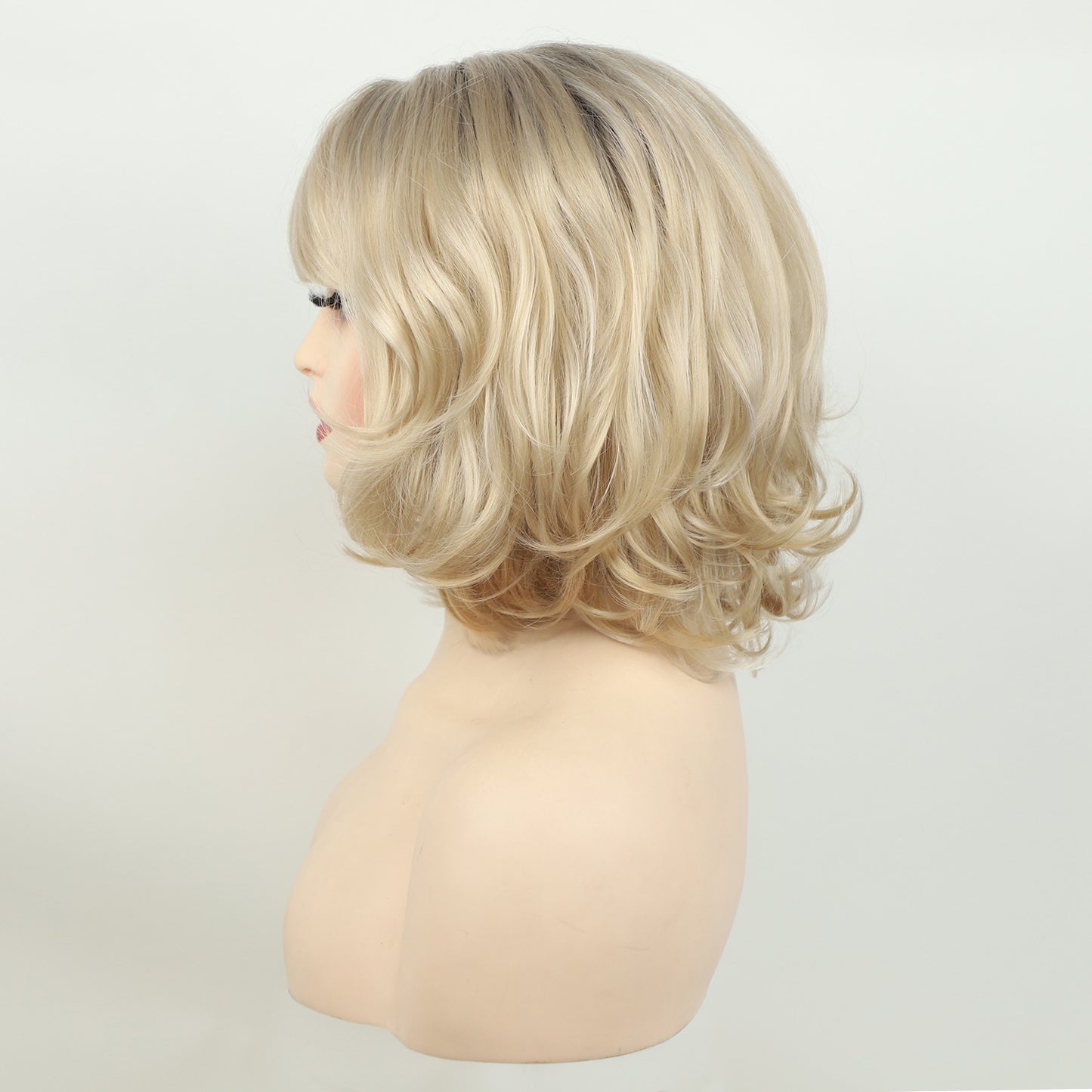 Female Golden Gradient Rose Net Chemical Wig Short Curly Hair
