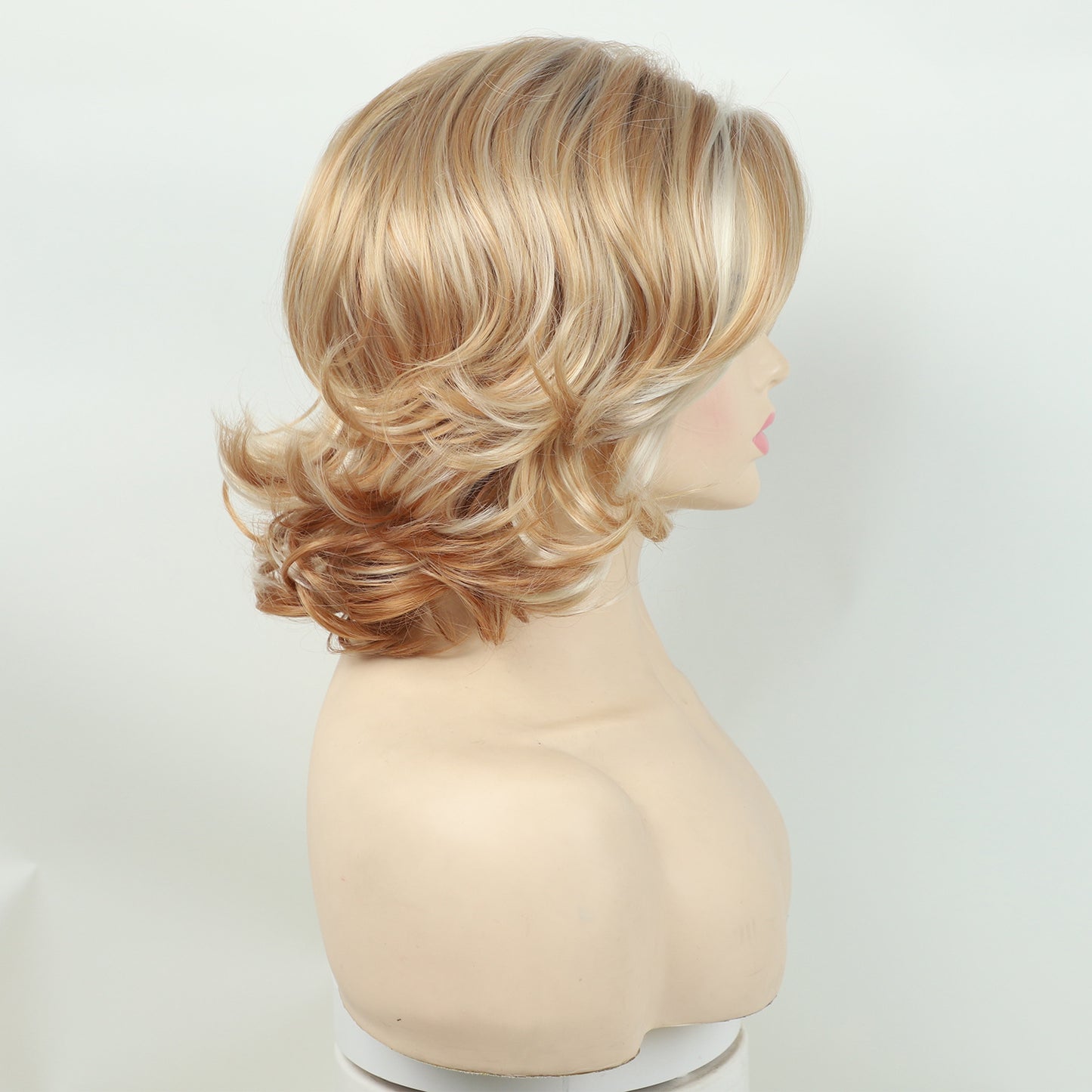 Female Black Gradient Golden Synthetic Wigs Fiber Wig Short Curly Hair