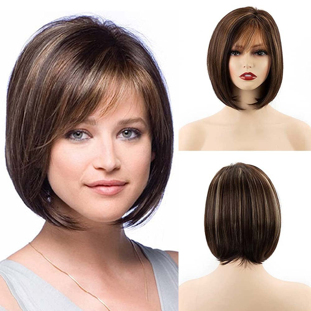 Women's Golden Split Side Bangs Elegant Fashion Wig Short Curly Hair
