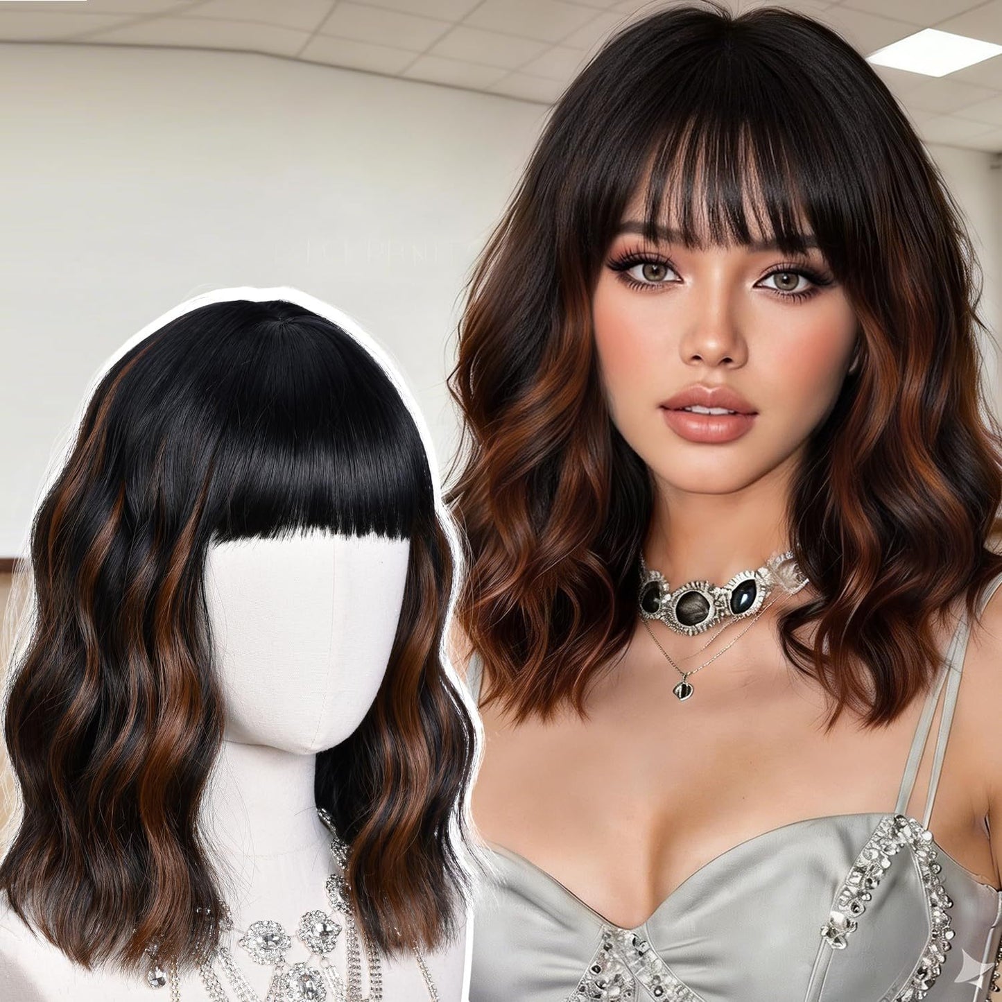 Women's Dyed Water Ripple Fiber Synthetic Wigs Wig Short Curly Hair
