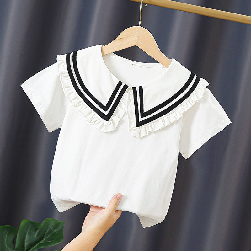 Children's Medium Large Cotton Doll Collar Princess Top Bottoming Shirt Children's T-shirt