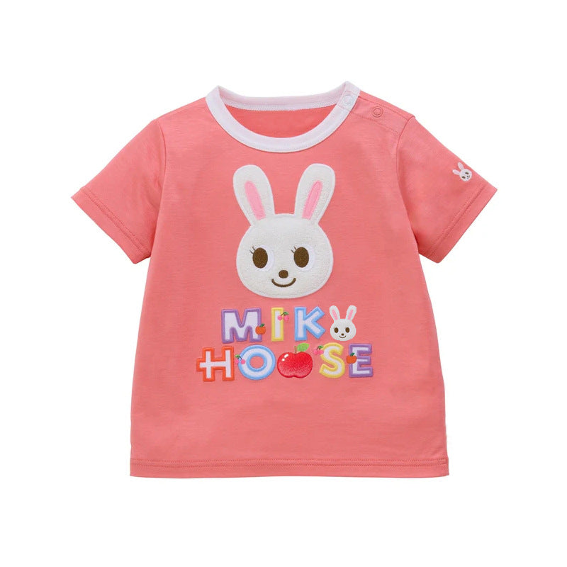 Children's Clothing Style Boy Cartoon Little Bear Rabbit Letter Embroidered Children's T-shirt