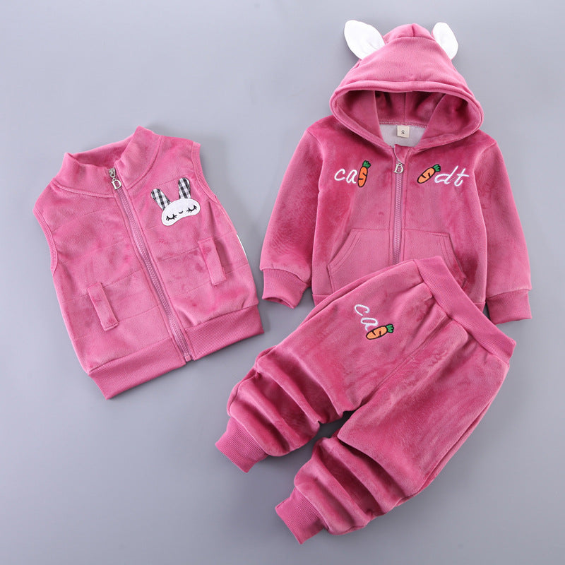 Children's Korean Style Clothing Fleece Padded Bear Children's Suit