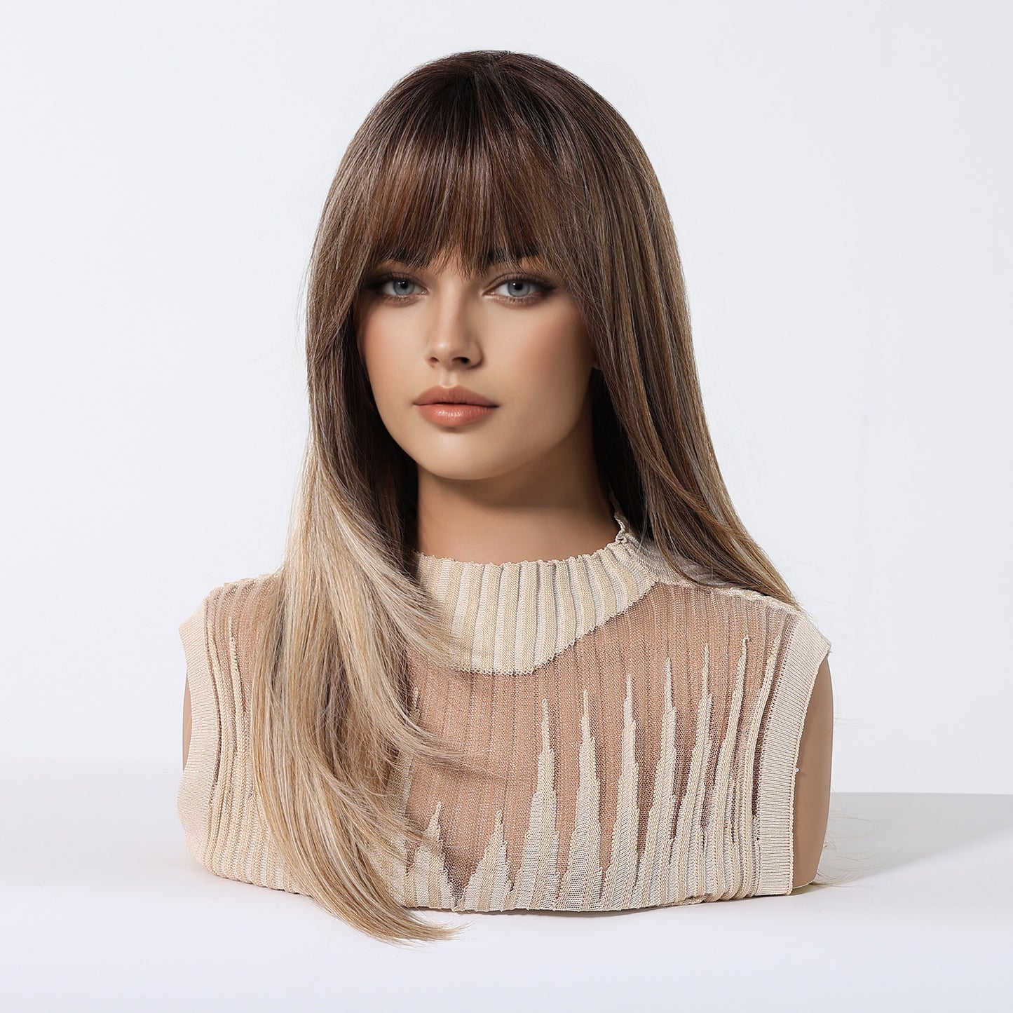 Bangs Layered Atmosphere Black Brown Hair Long Straight Wig
