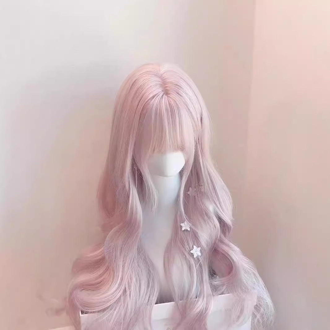 Twilight Pink Bangs Battle Hair Big Wave Wig Long Curls