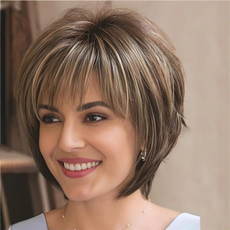 Women's Best-selling Fashion Mixed Color Air Bangs Wig Short Straight Hair