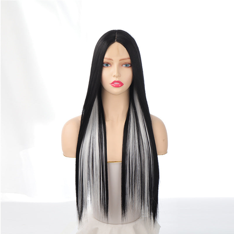 Women's Front Lace Mid-length Hair White Role-playing Long Straight Wig