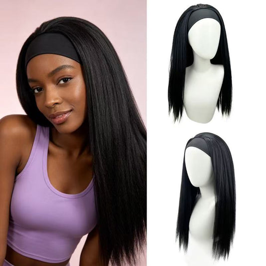 Black Ice Silk Hair Band Female Long Straight Wig