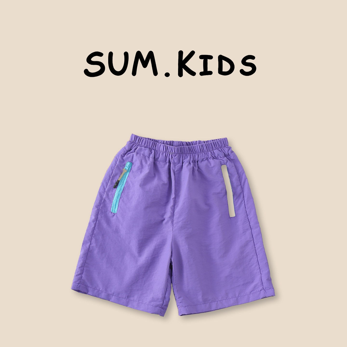 Style Summer Shorts Contrast Color Zipper Pocket Cropped Children's Pants