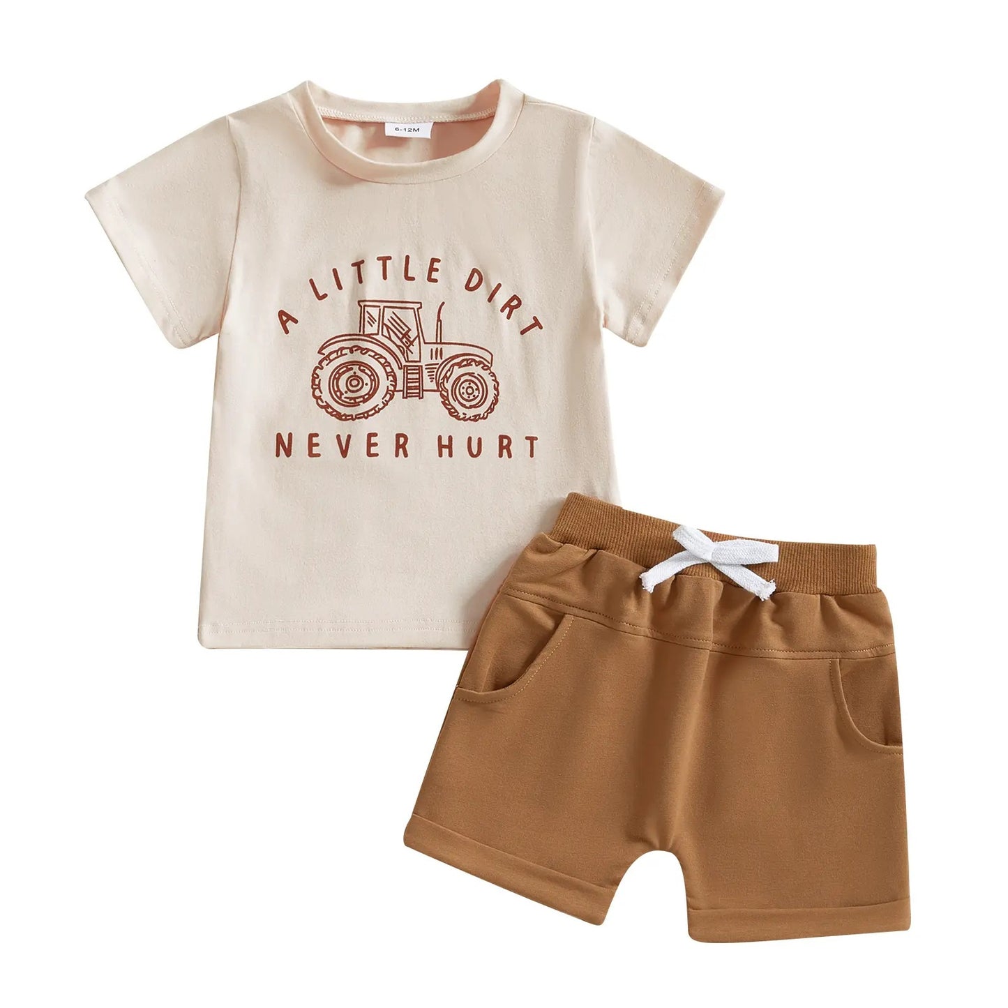 Tractor Printed Short-sleeved Top Solid Color Shorts Children's Suit