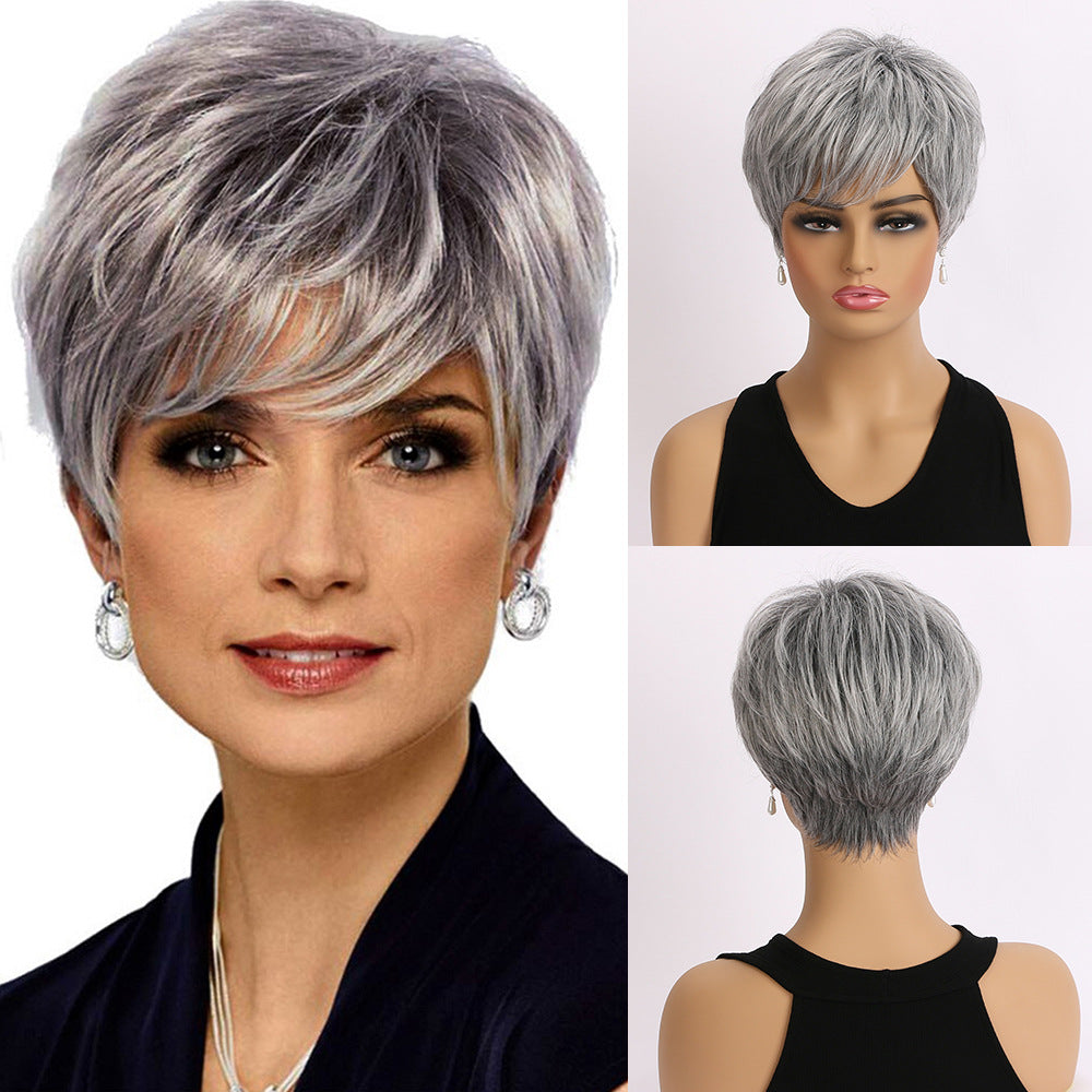 Women's Fashion Realistic Head Cover Side Bangs Wig Short Curly Hair
