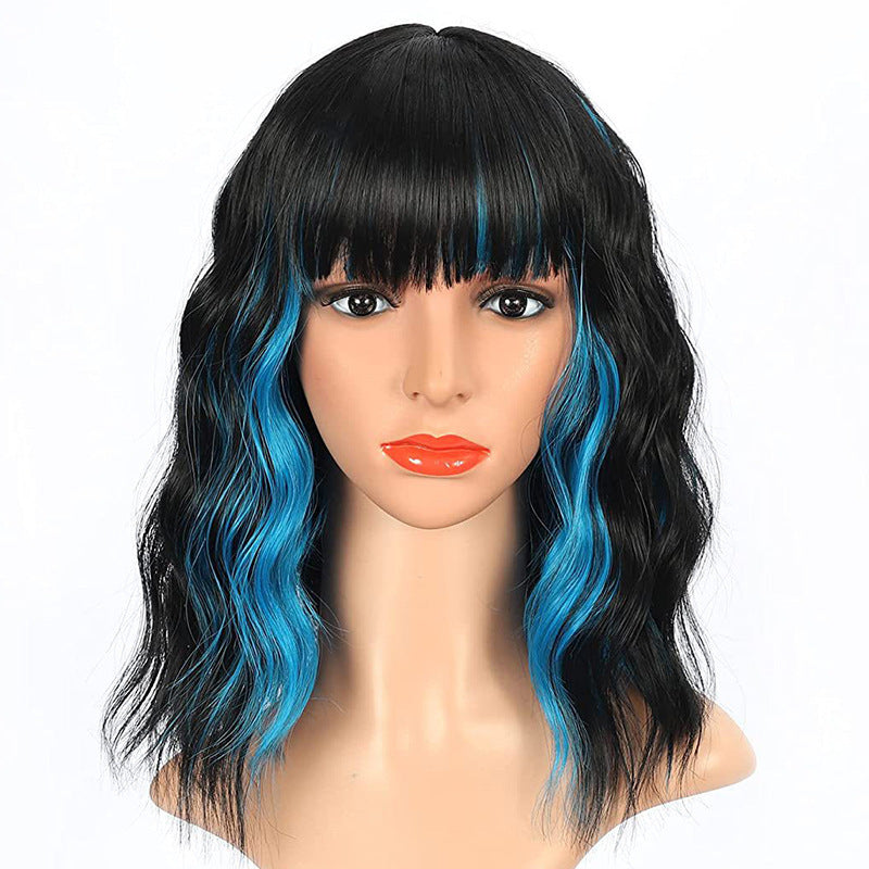 Halloween Bangs Color Short Curly Hair Long Straight Wig