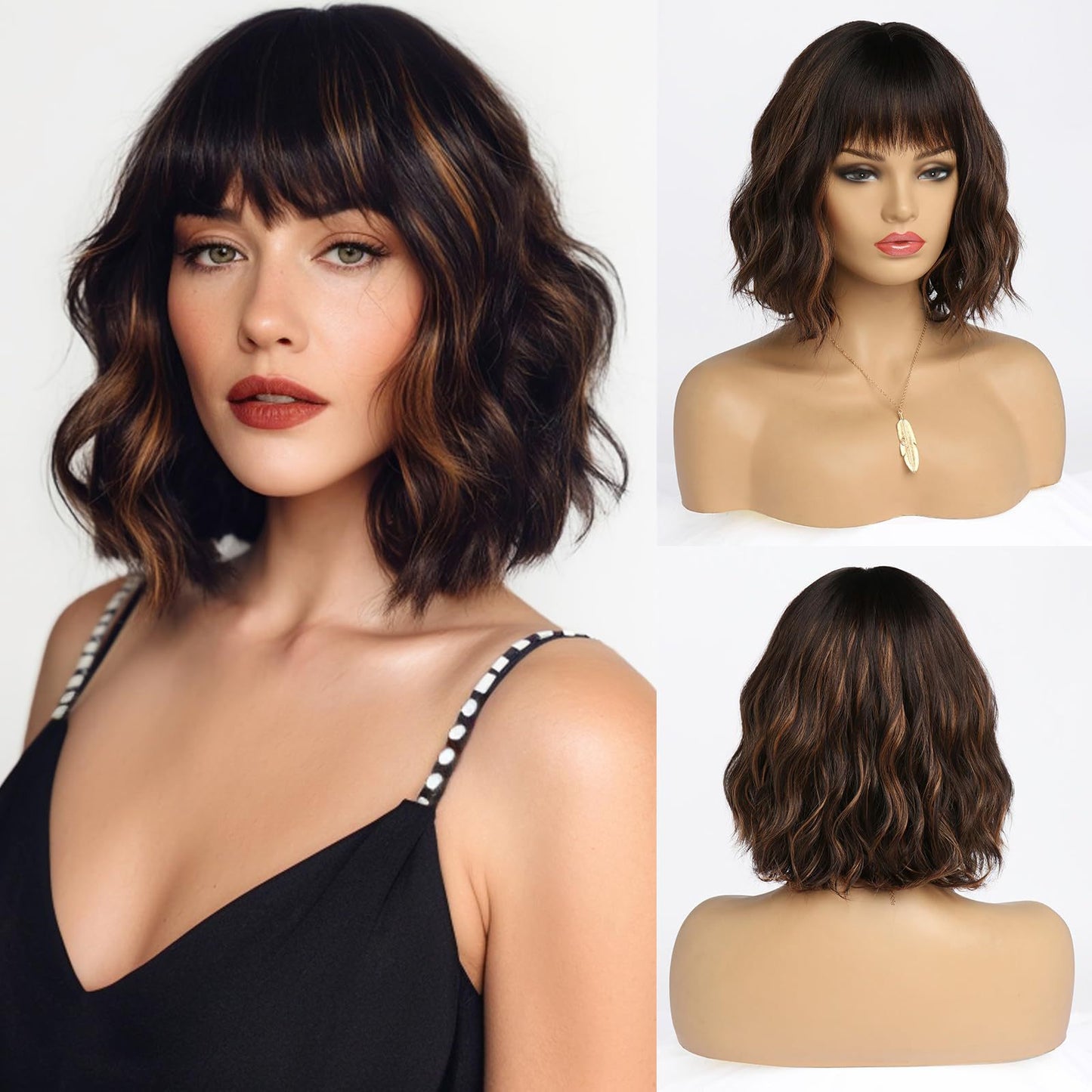 Women's Bangs Mixed Color Water Ripple Fiber Wig Short Curly Hair
