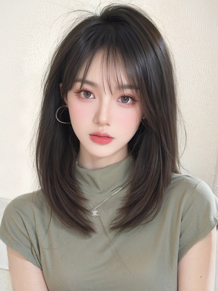 Women's Short High-level Clavicle Full Human Mid-length Natural Real Hair Wig