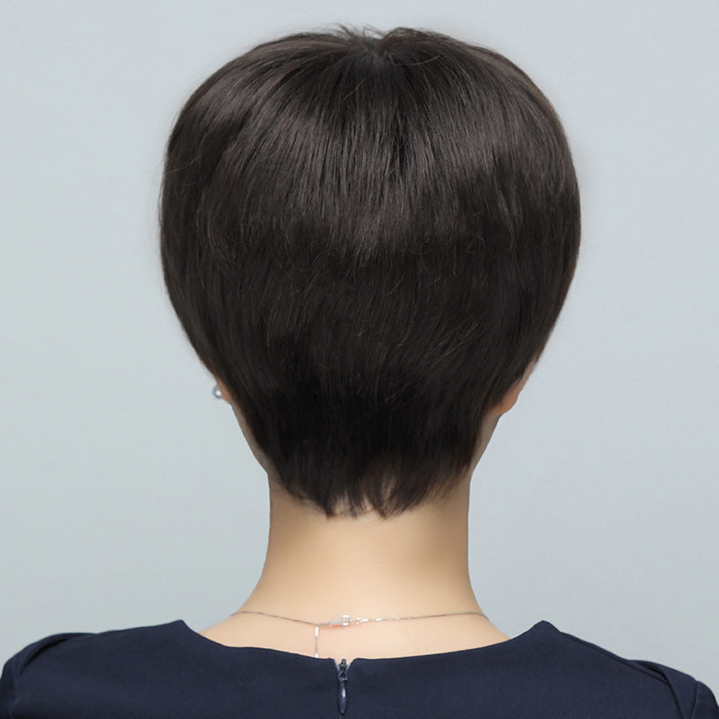 Women's Human Female Mother Style Top Cover Wig Short Curly Hair
